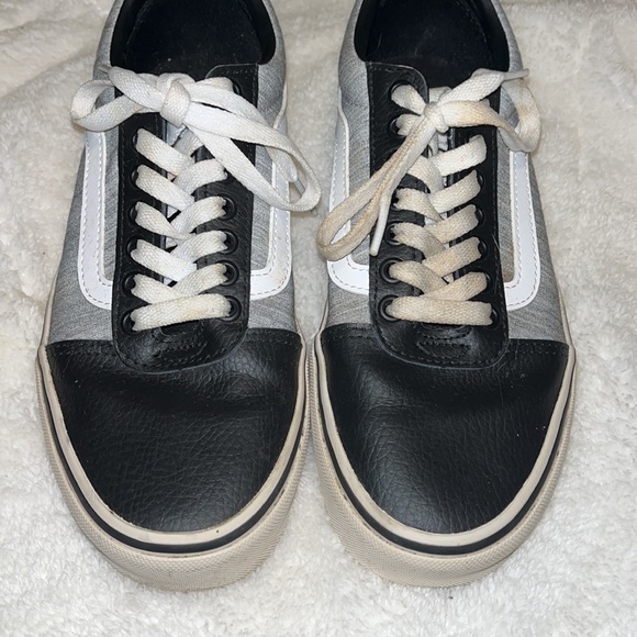 Black Leather & Gray Cloth Vans Sneakers - Picture 2 of 6
